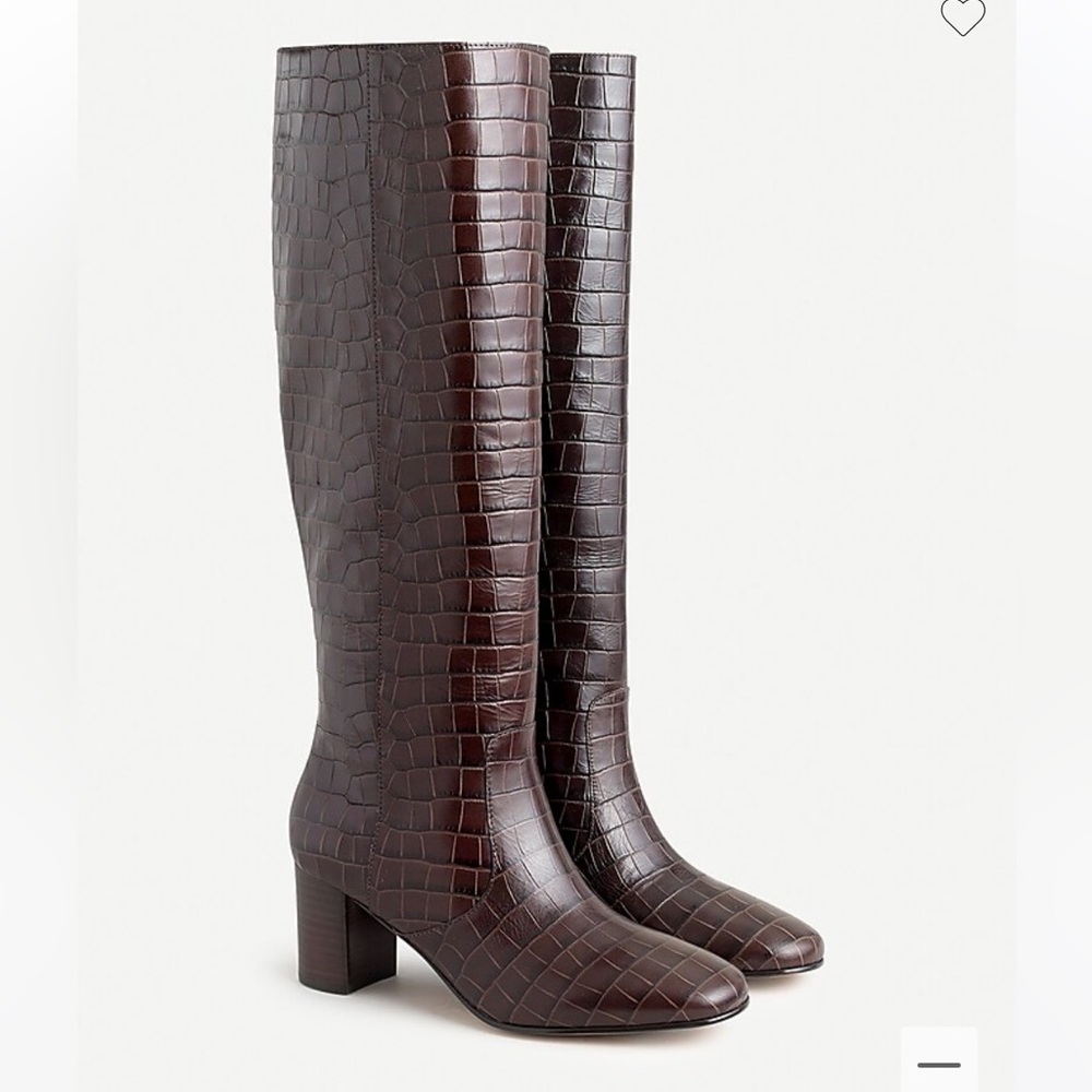 J.CREW Willa High Shaft boots croc embossed leather Dark Brown size 7